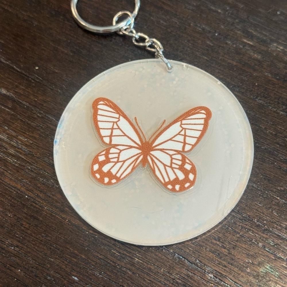 Butterfly Keychain with White and Brown Accents